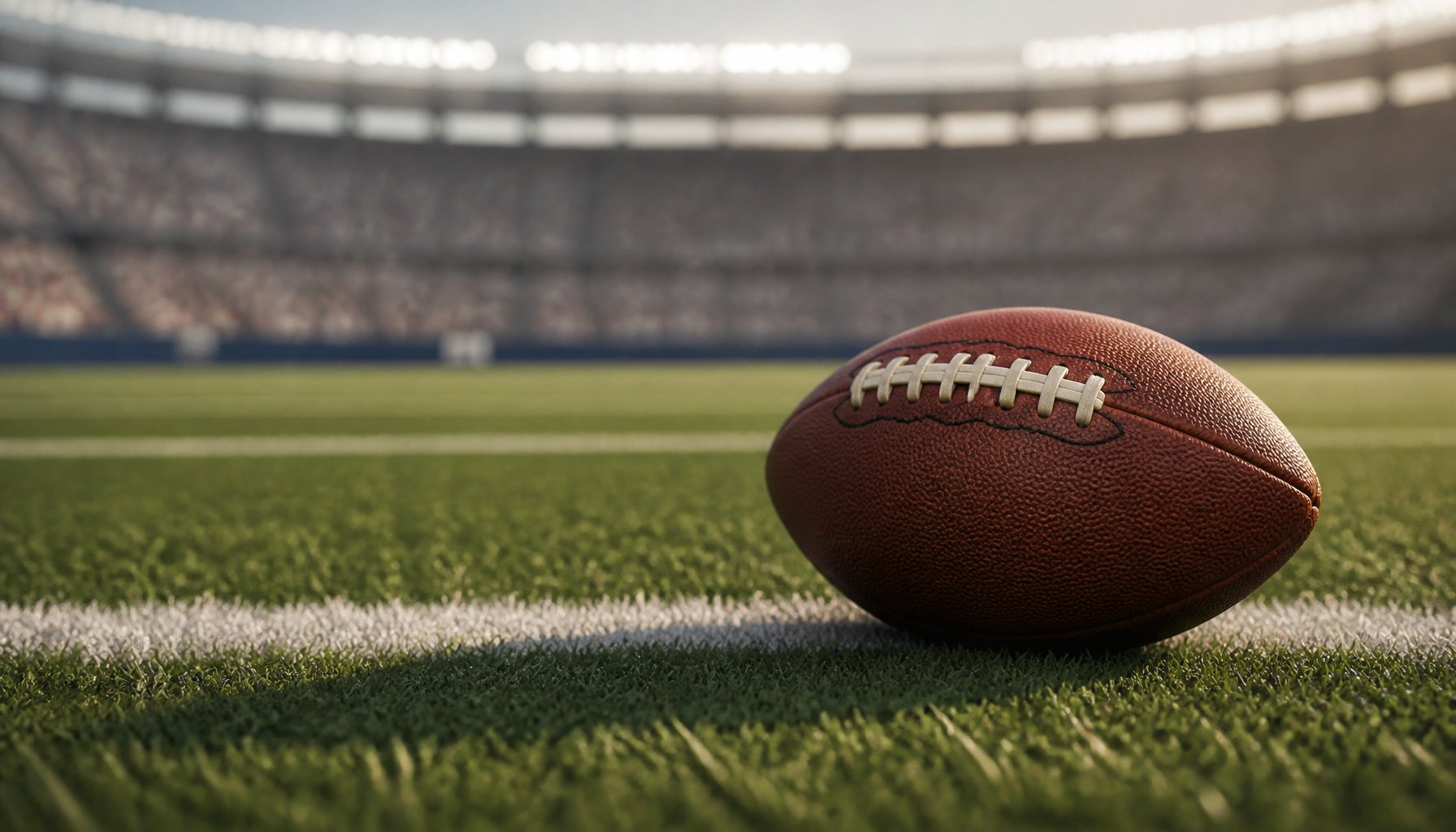 A football on a stadium field, illustrating NFL practice coverage