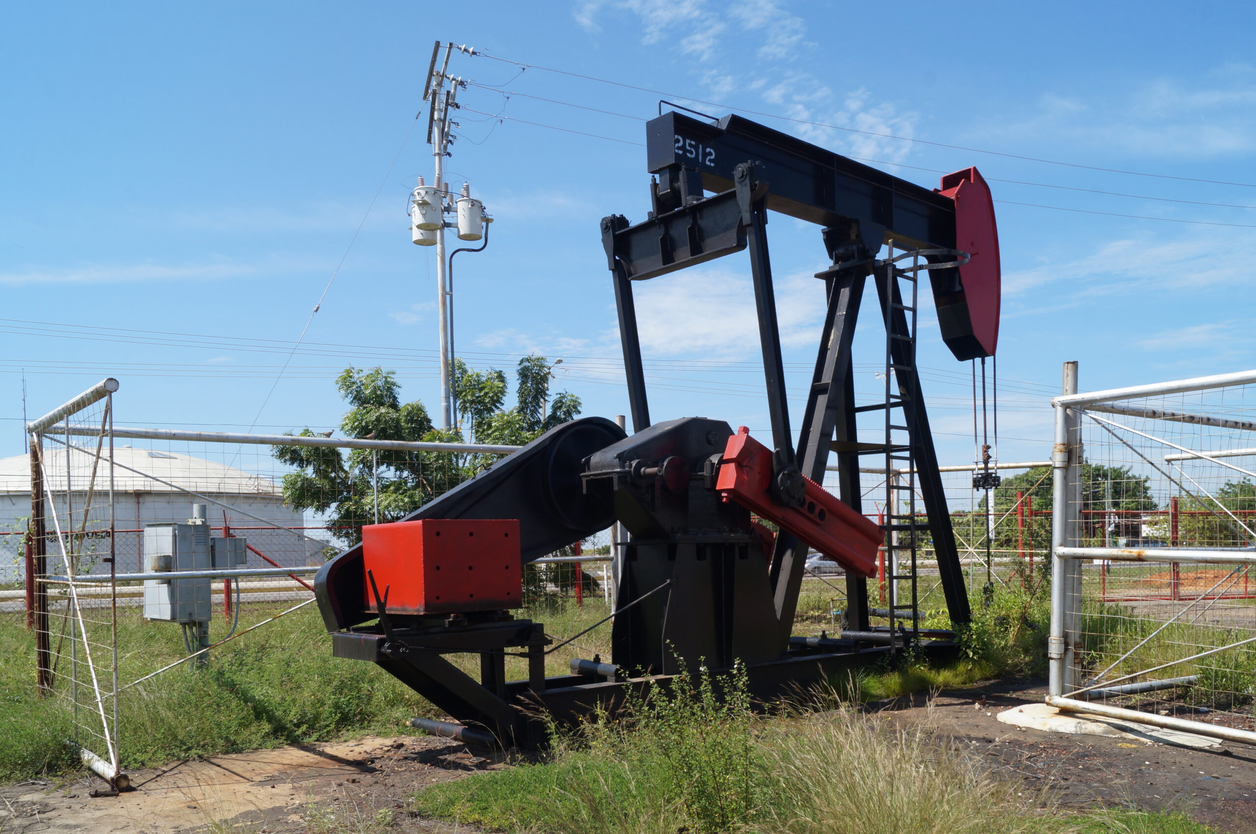 An oil pumpjack at a well site in Zulia state, Venezuela, the heart of the country's crude oil production.