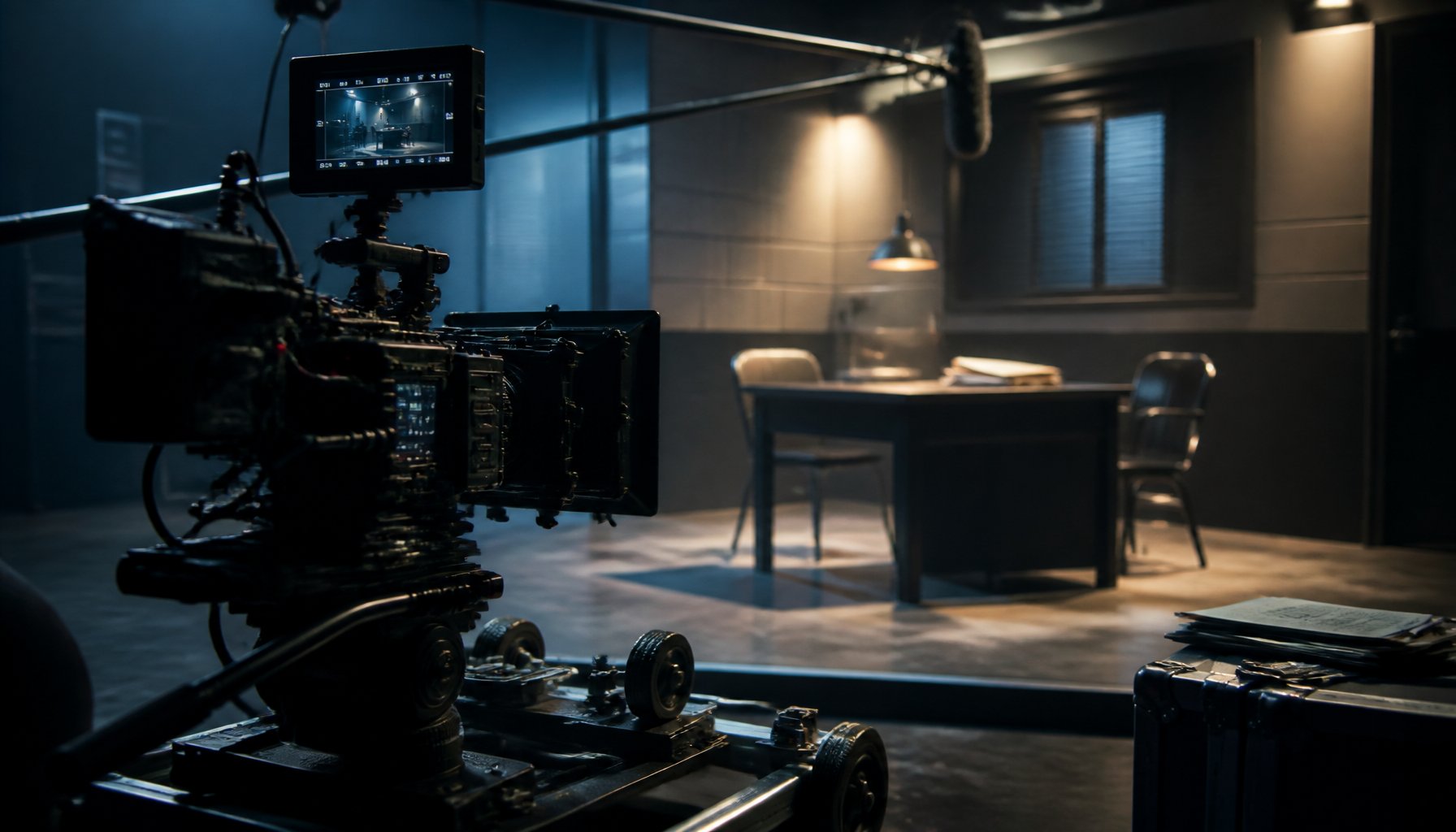 Editorial photo-illustration: a TV crime-drama production set, referencing the return of ABC's 'High Potential'