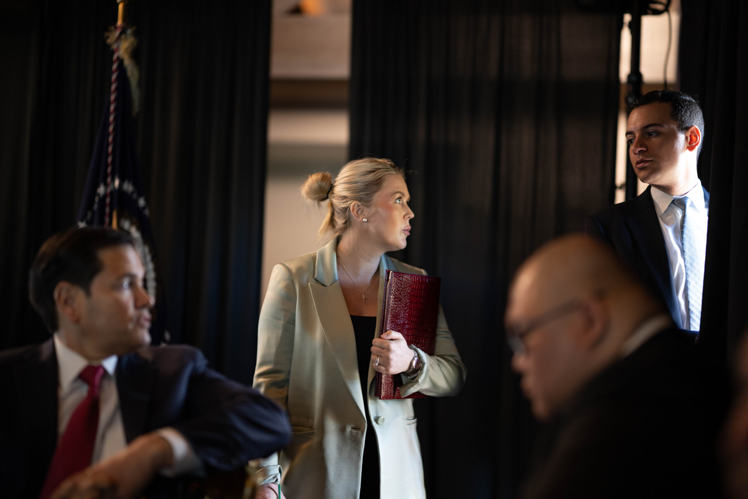 White House press secretary Karoline Leavitt at a White House event in March 2026