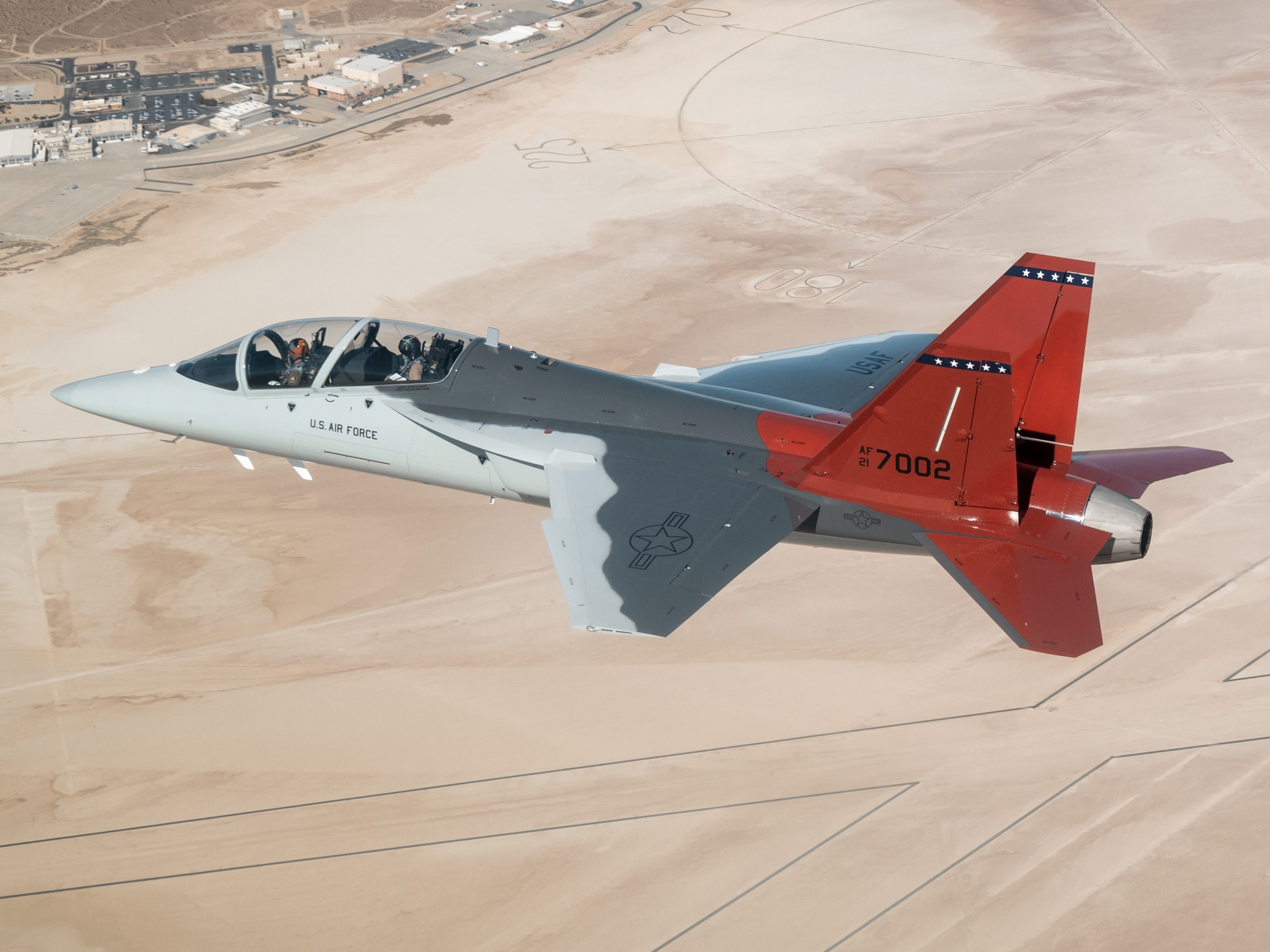 U.S. Air Force T-7A Red Hawk training jet in flight