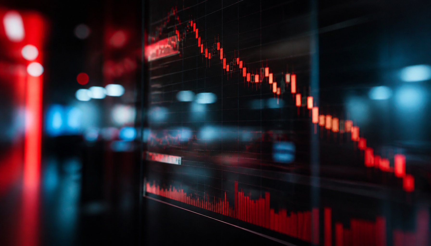 Editorial photo-illustration: a stock price chart trending sharply downward, referencing PayPal shares falling after a buyout bid was reportedly dropped