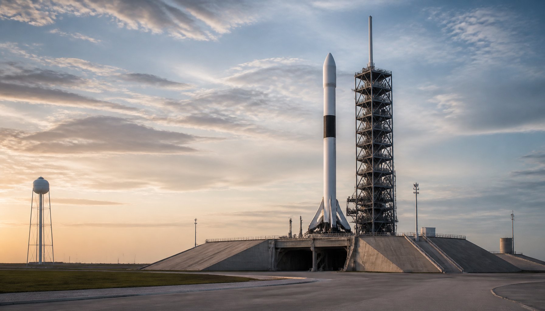 AI-generated illustration: rocket and launch pad