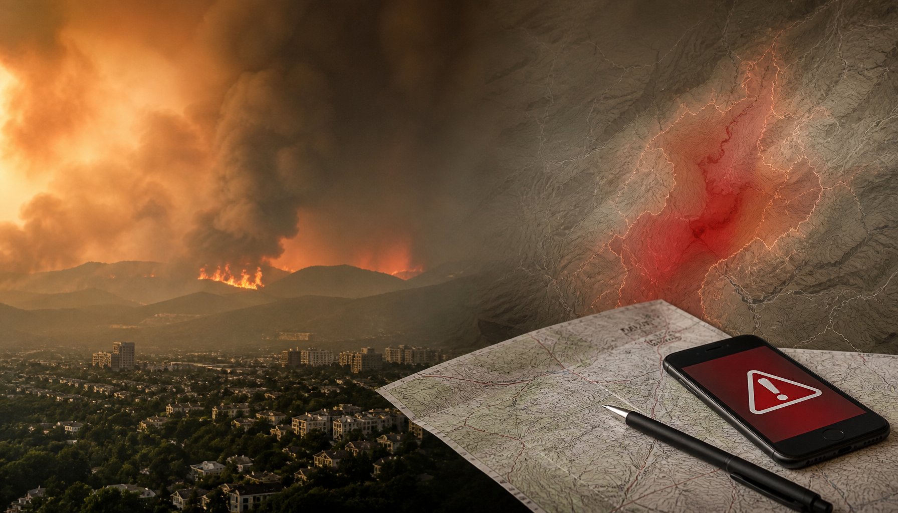 AI-generated illustration: Spokane-Area Wildfires Push 60,000 From Homes as Damage Toll Climbs Past 600 Buildings