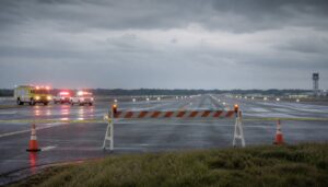 AI-generated illustration: NTSB Flight Data Show Amazon Cargo Jet's Crew Tried, Then Abandoned, a Go-Around Before Fatal Miami Plane Crash