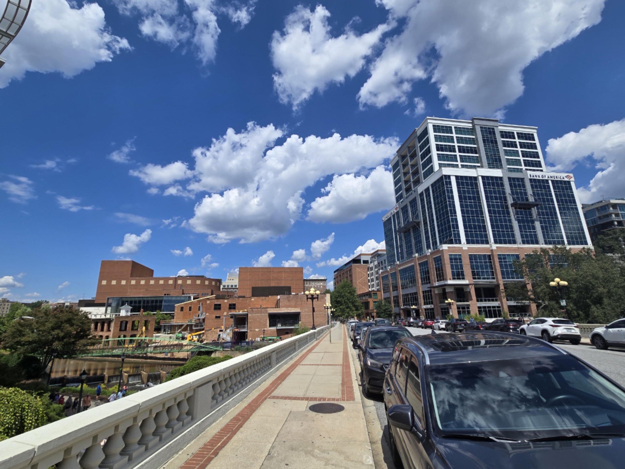 Downtown Greenville, South Carolina, seen from the Main Street bridge over the Reedy River.