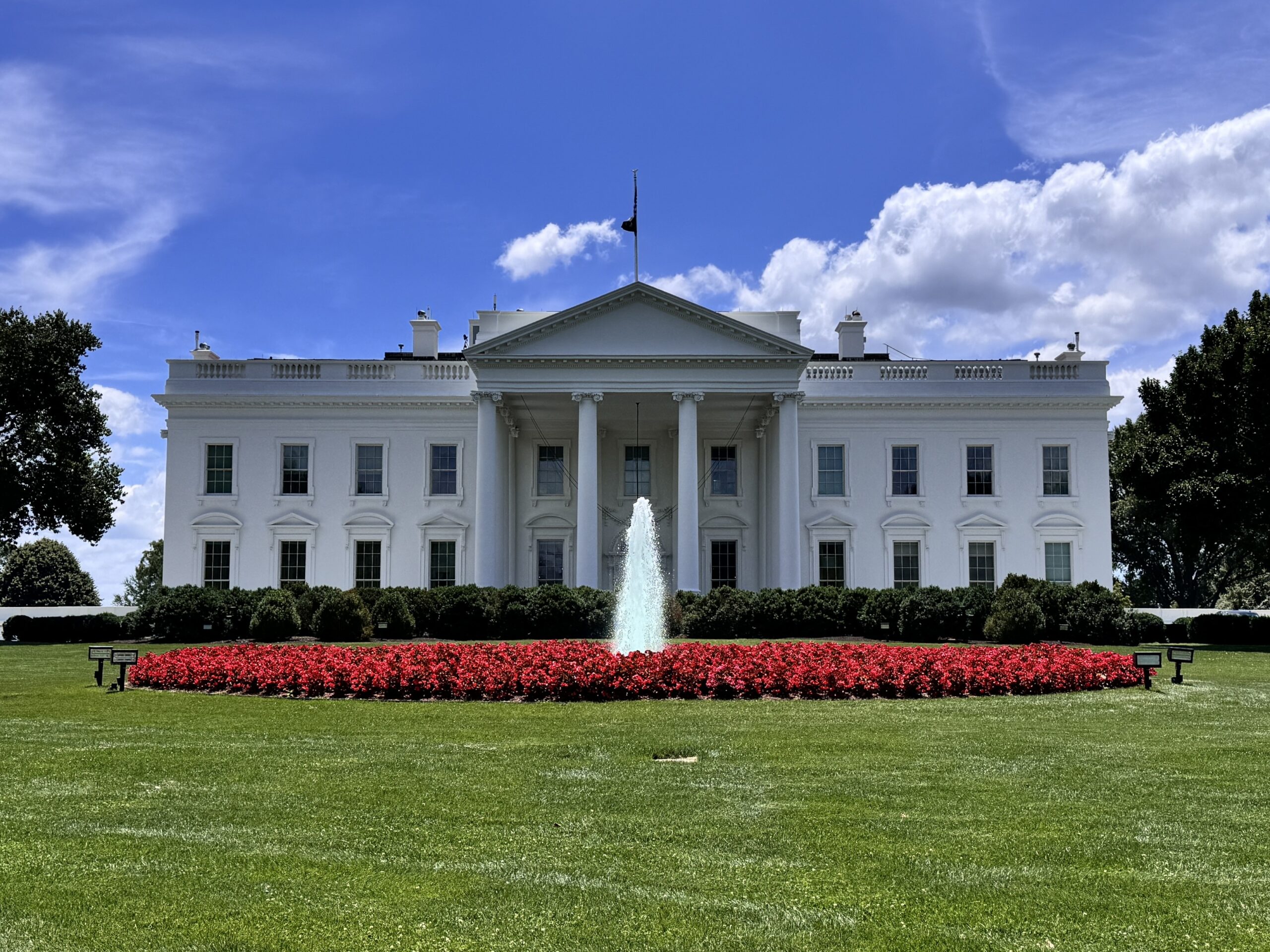 The north facade of the White House, seen from Lafayette Square