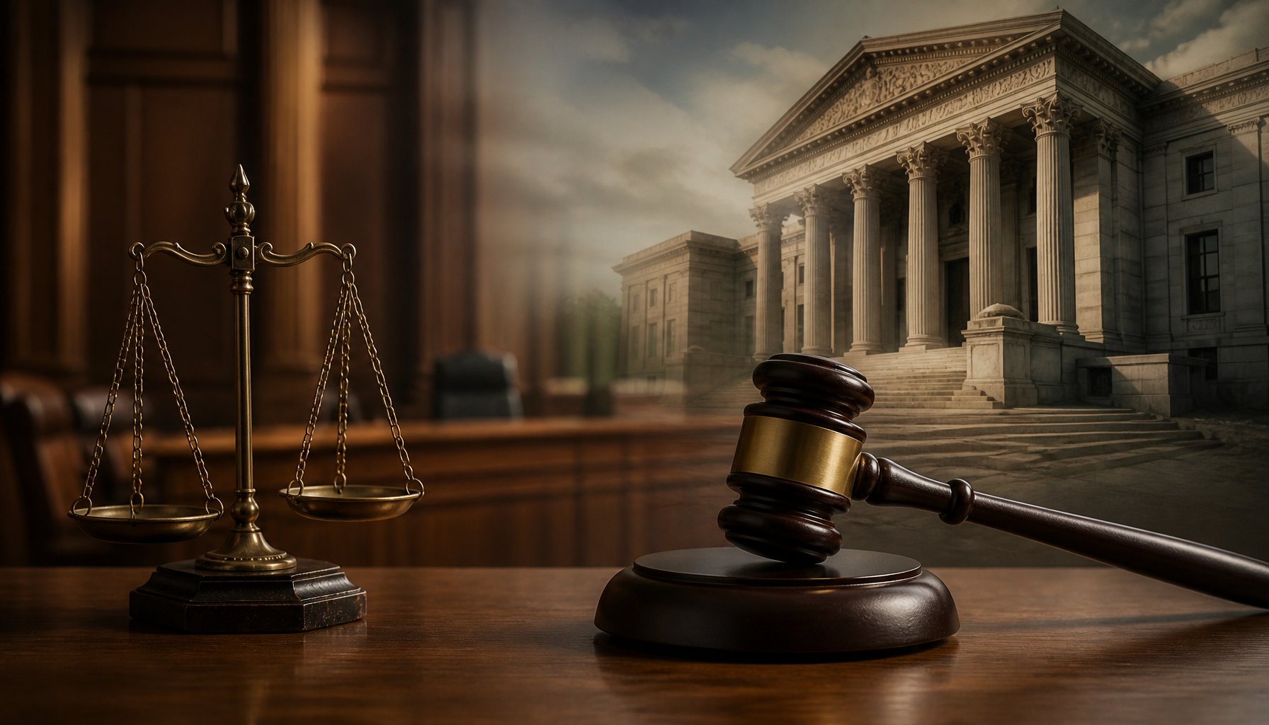 AI-generated illustration: courtroom
